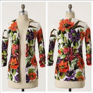 Anthropologie Guinevere Floral Open Cardigan